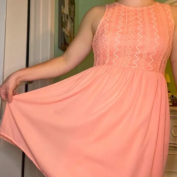 peach colored homecoming dress A Line Short Peach Pink Stain V Neck Homecoming Dresses main image 0